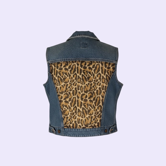 Upcycled Leopard Denim Vest