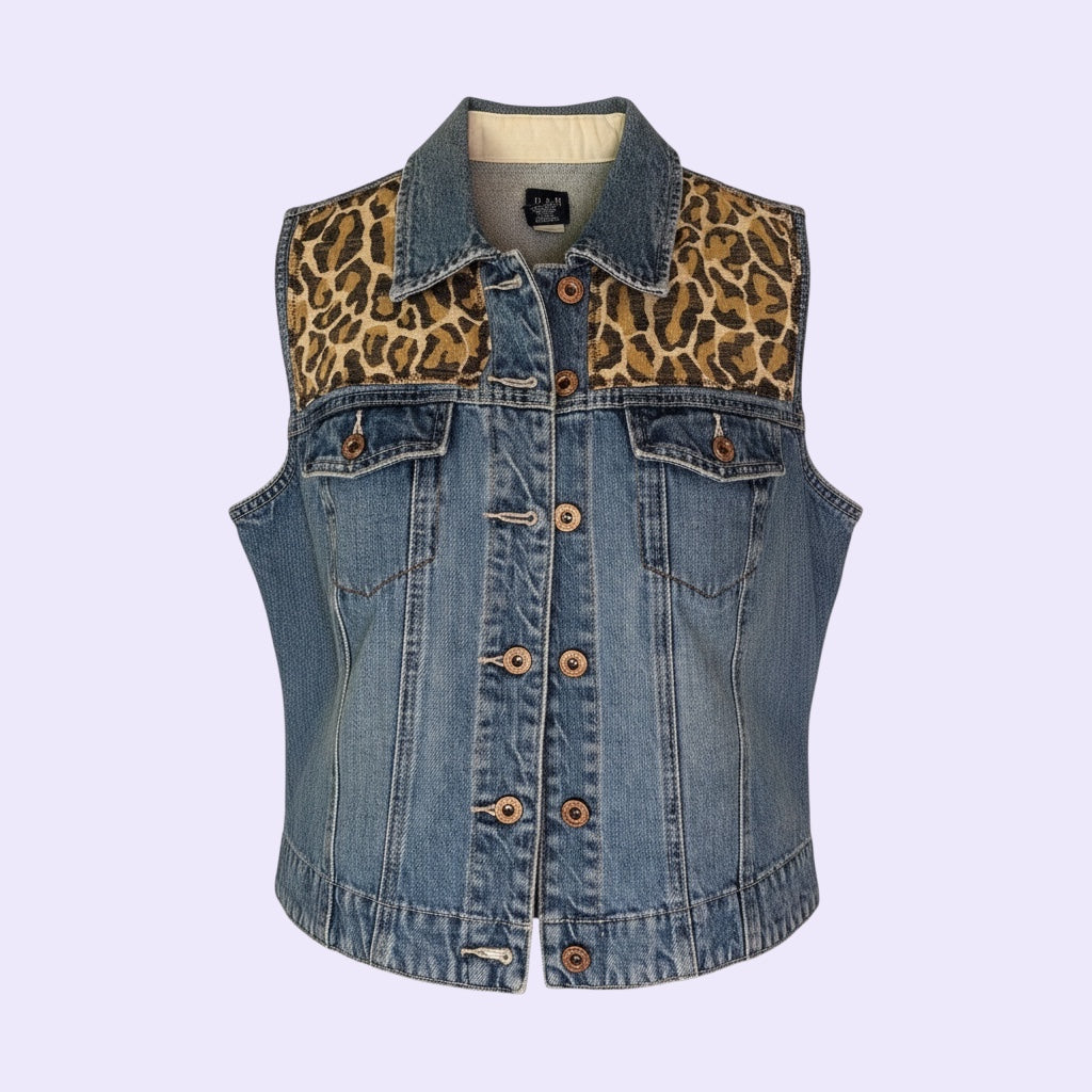 Upcycled Leopard Denim Vest
