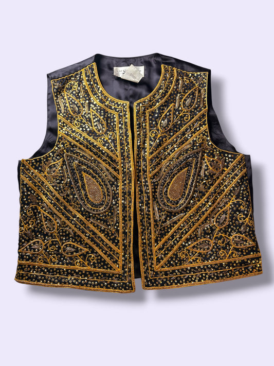 Gold and black embroidered sequin Vest