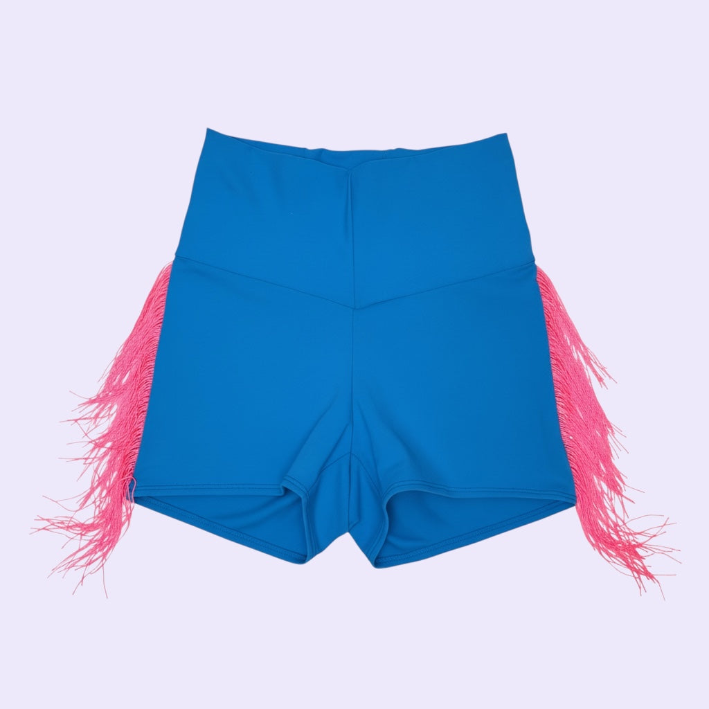 Aqua and Neon Pink Fringe Biker Shorts (small) [see description]